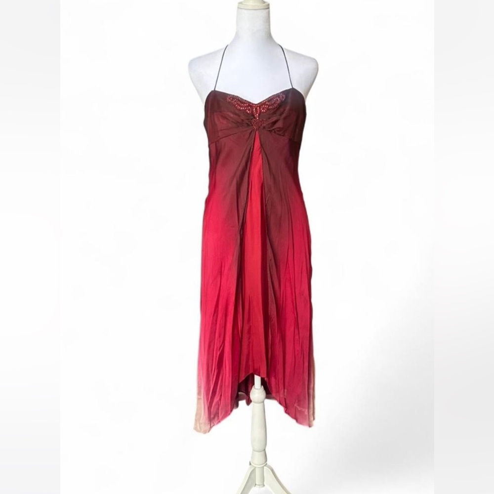 90s/00s Laundry by Shelli Segal silk ombré cutaway midi halter dress